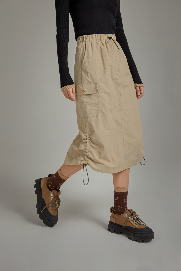 Elastic Waist String Shirring Skirt