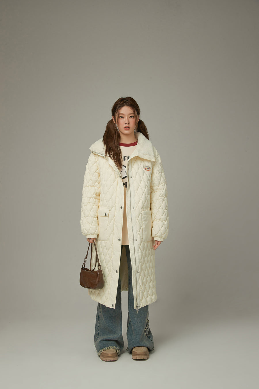 CHUU Collar Quilted Padded Long Coat