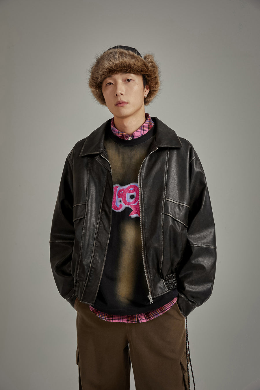 CHUU Leather Back Logo Jacket