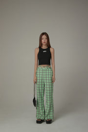 Color Checked Tie Waist Bootcut Pants