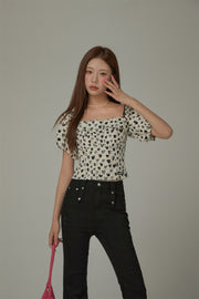 Heart Pattern Puff Sleeve Blouse