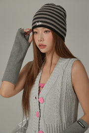 Waffle Knit Striped Beanie