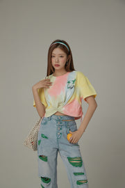 Tie-Dye Printed Short Sleeve Round Neck T-Shirt