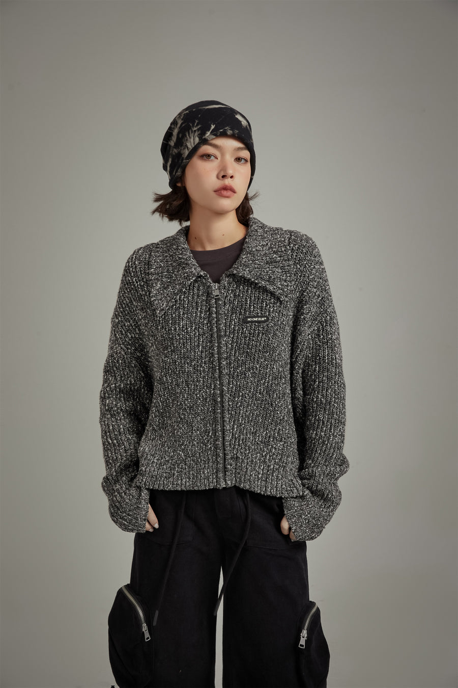 CHUU Collar Zip-Up Cardigan