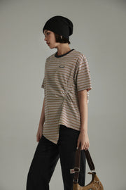 Striped Slit Shirring String T-Shirt