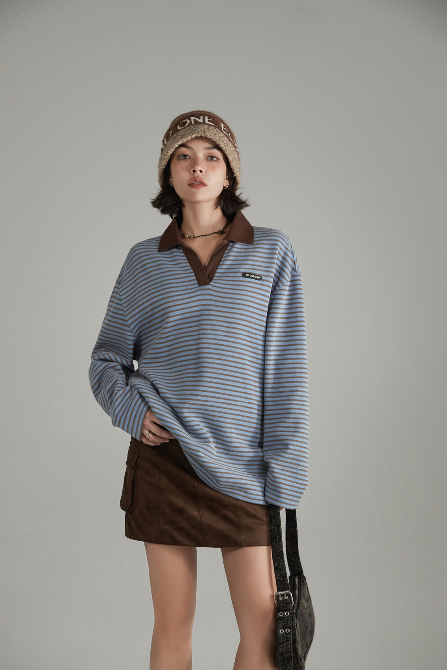 CHUU Open Collar Stripe T-Shirt