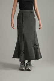 Star Raw Hem Mermaid Long Skirt