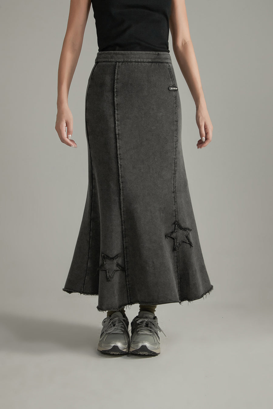 CHUU Star Raw Hem Mermaid Long Skirt