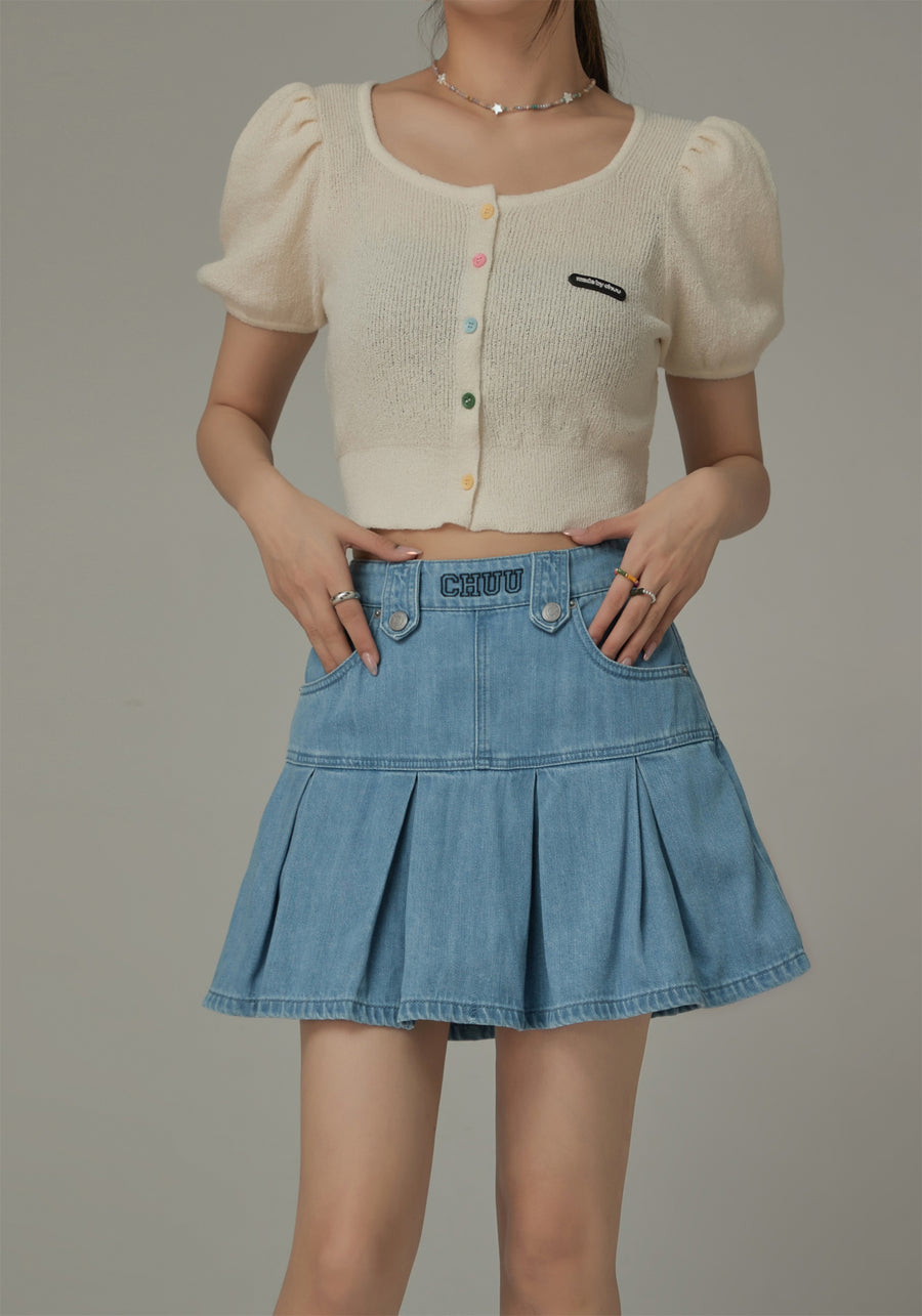 CHUU Denim Pleated Zipper Mini Skirt