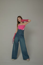 Ultra High Waist Pintuck Wide Denim Jeans