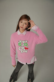 Have A Chuu Day Slit Lettering Knit Sweater