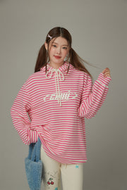 Logo Striped Loose Hoodie