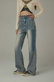 Double Button Vintage Bootcut Denim Jeans