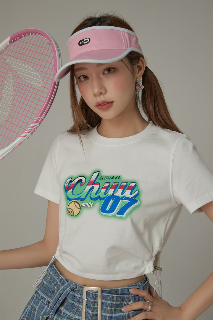 Chuu Lettering Sporty String Crop Short Sleeve T-Shirt