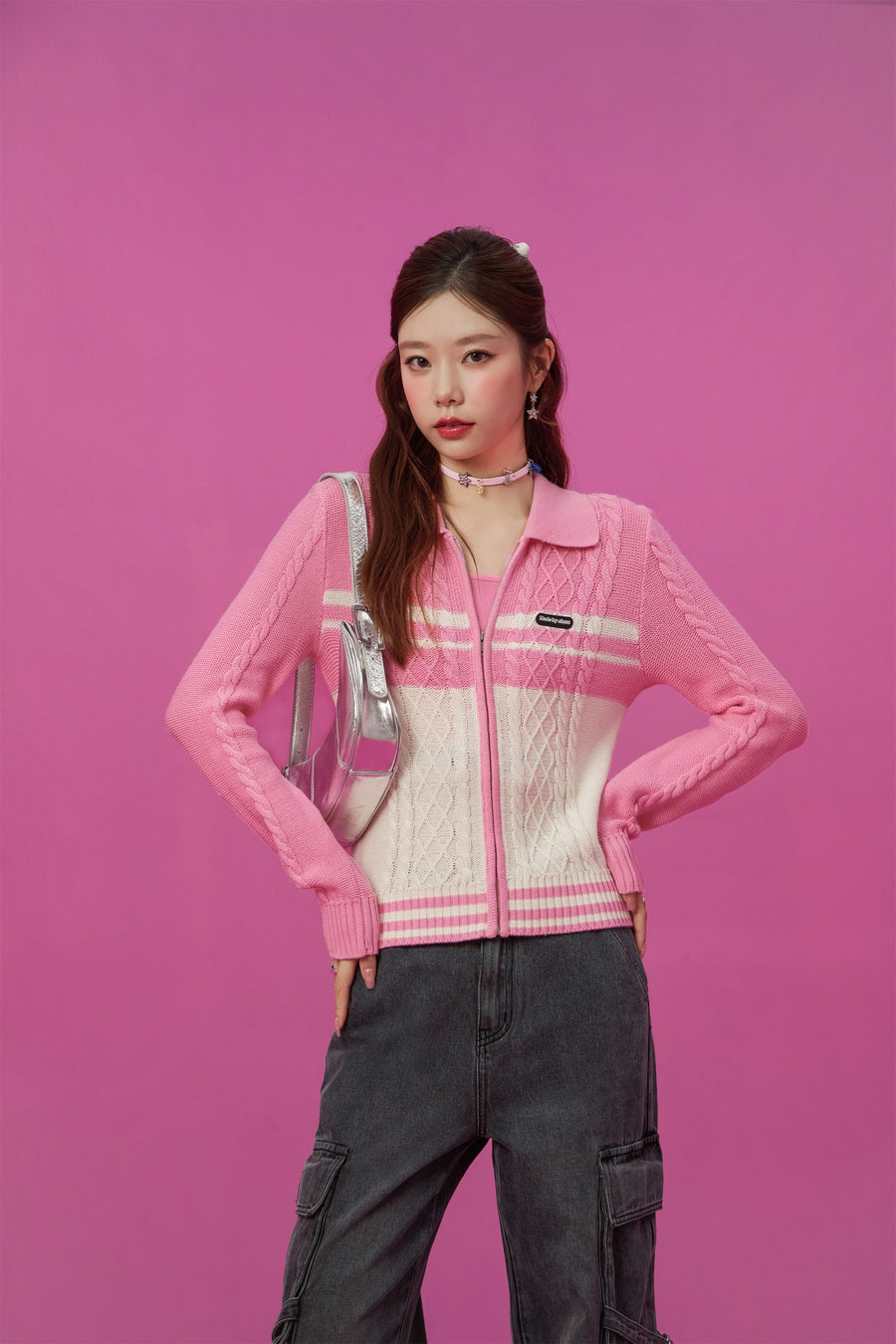 CHUU Color Matching Zip-Up Cardigan