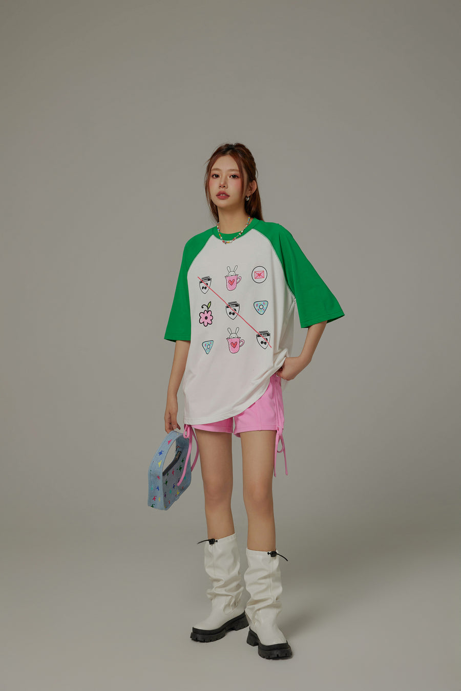 CHUU Chuu Cute Printed Icons Raglan Loose-Fitting T-Shirt