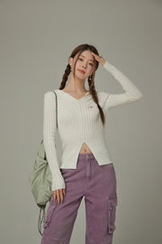 Slit Ribbed Hood Knit Sweater