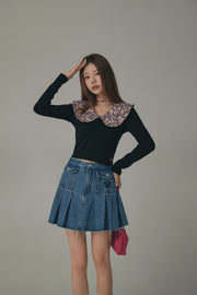 Flower Floral Collar Long Sleeved T-Shirt