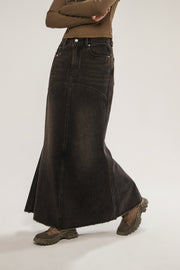 Slit Denim Long Skirt