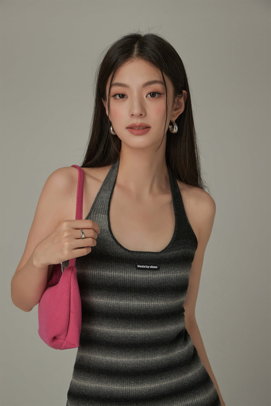 CHUU Halter Neck Striped Slim Dress