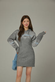 Color Logo Hooded Knit Mini Dress