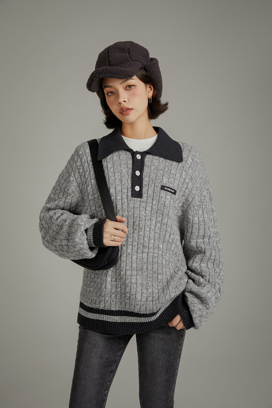 CHUU Polo Neck Twist Knit Sweater