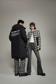 Hooded Logo Pocket Long Padded Coat