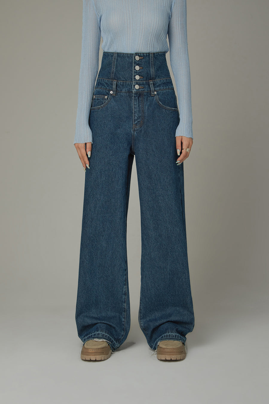 CHUU High Waisted Button Wide Denim Jeans