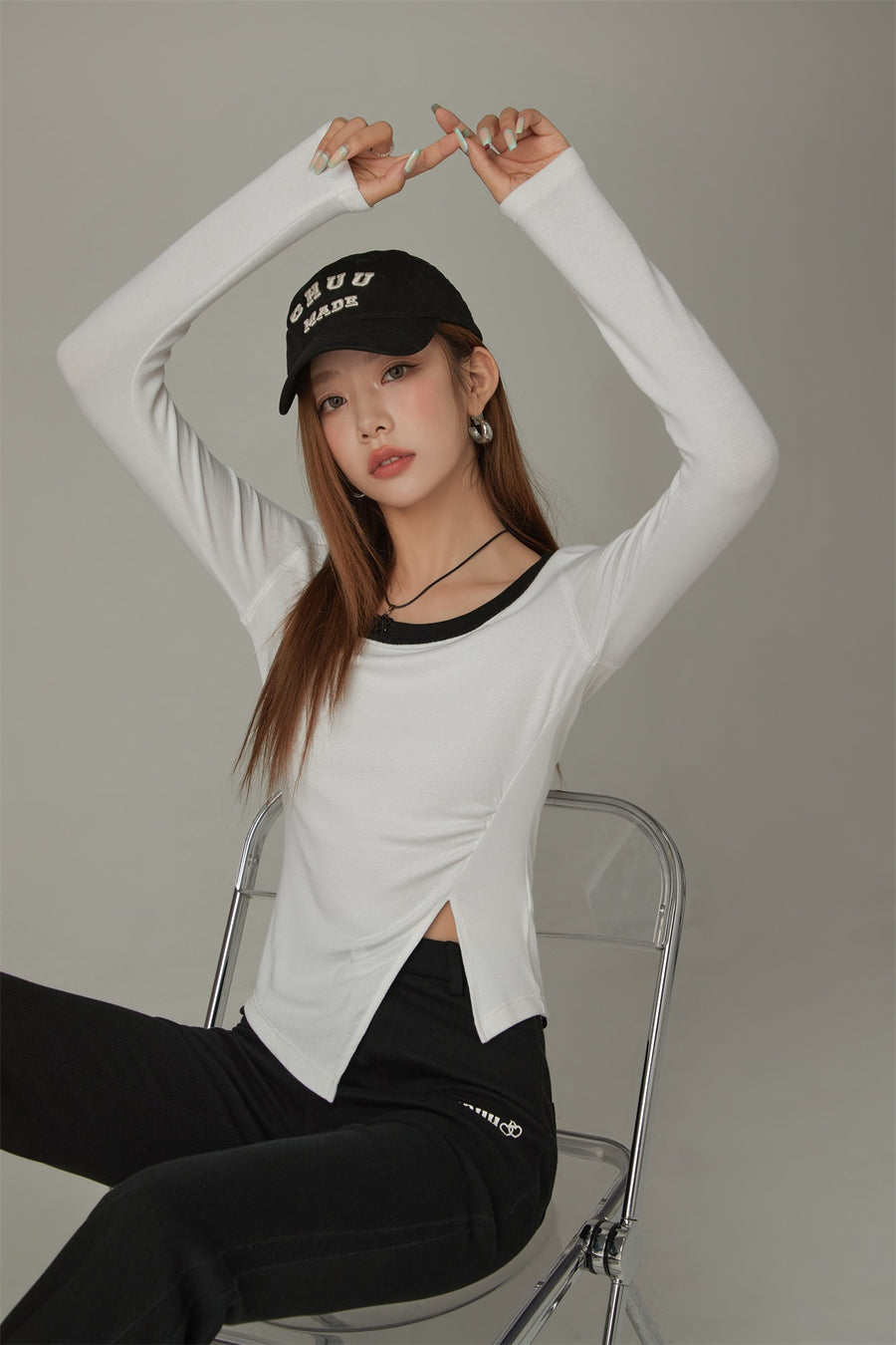 CHUU Slit Long Sleeve Simple T-Shirt