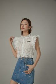 Ruffled Sleeve Heart Lace Blouse