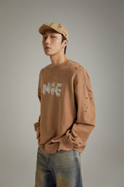 Lettering Distressed Sweatshirt