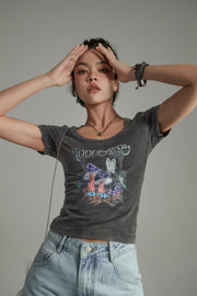 Printed Mushroom Vintage Slim T-Shirt