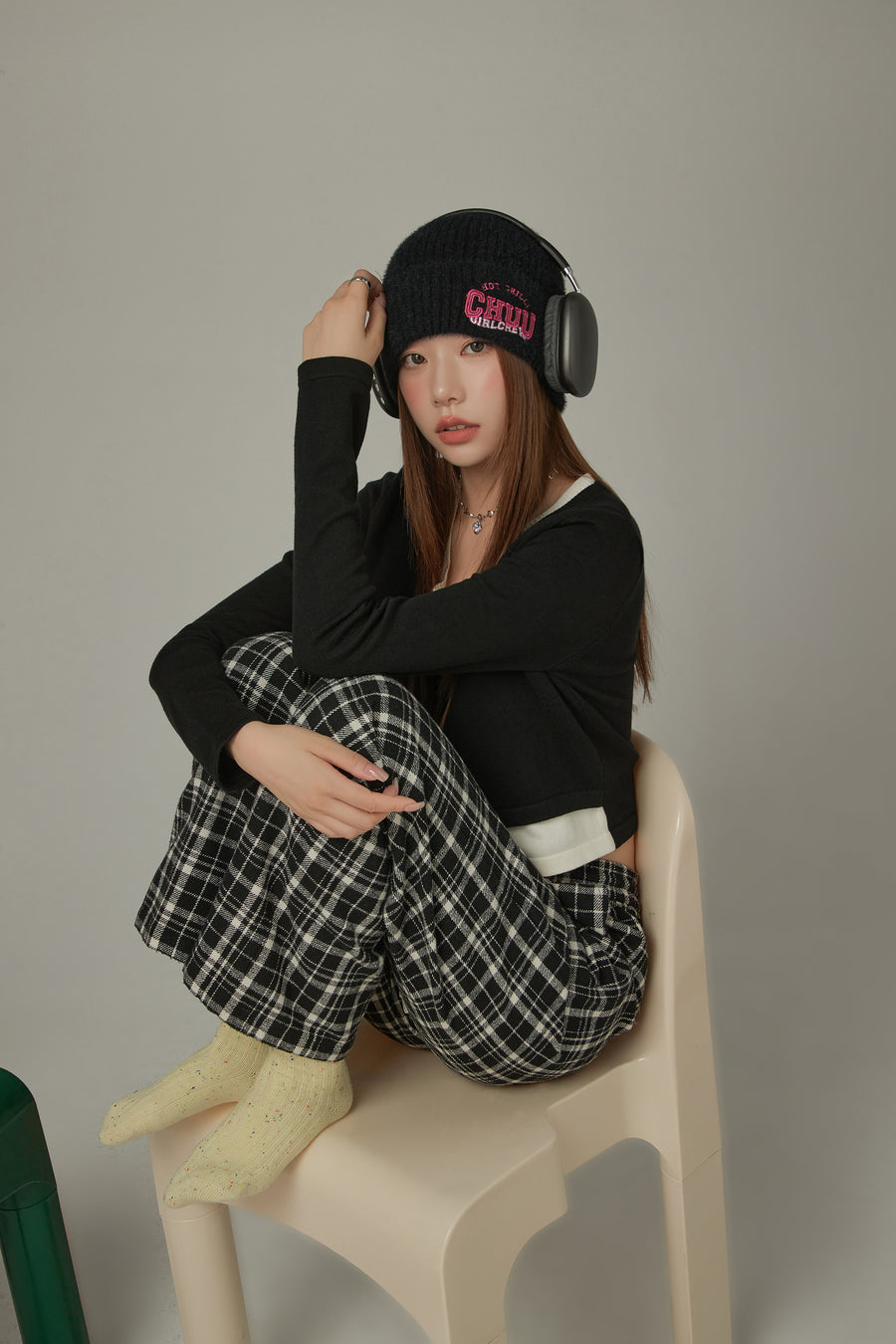 CHUU Check Drawstring Casual Pants