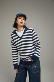 Collar Striped Knit Sweater