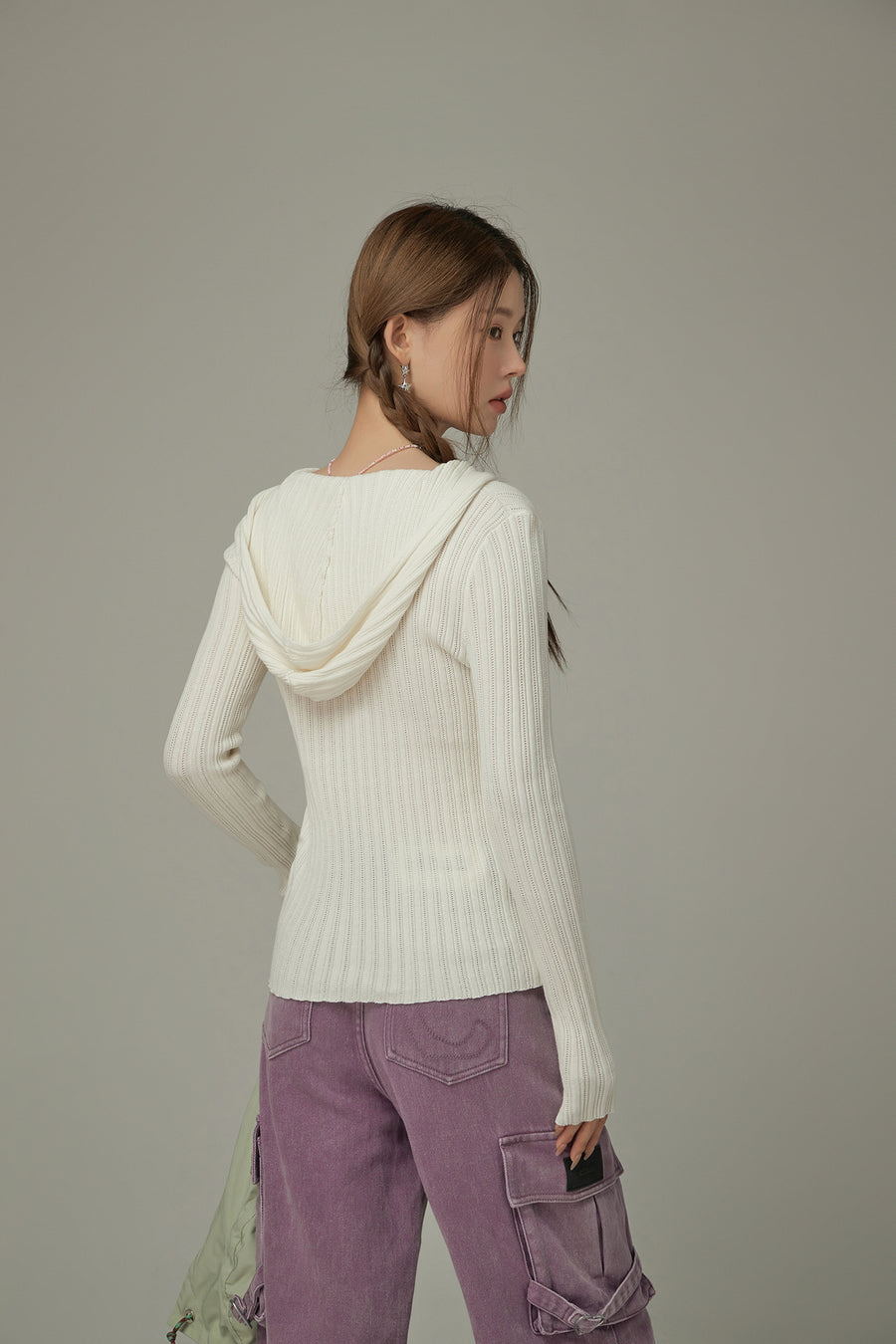 CHUU Slit Ribbed Hood Knit Sweater