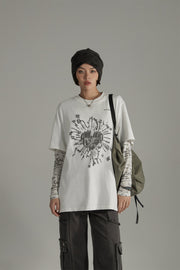 Vintage Heart Print Loose Fit T-Shirt