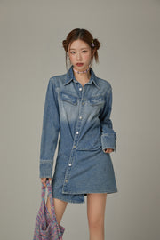 Unbalanced Denim Long Sleeve Dress