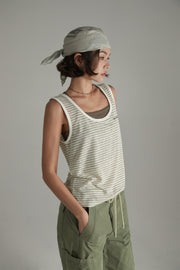 Striped U-Neck Contrast Color Sleeveless Top