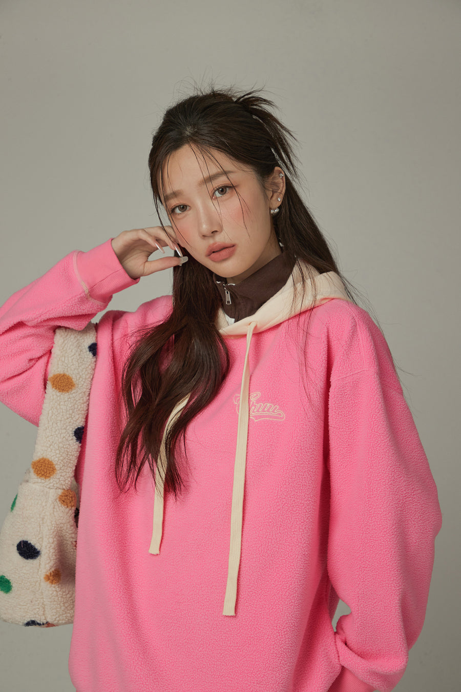 CHUU Fleece Color Combination Hoodie