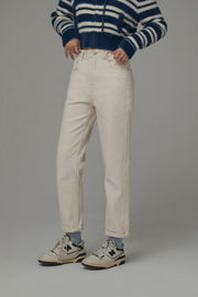 Frayed Line Straight Denim Jeans