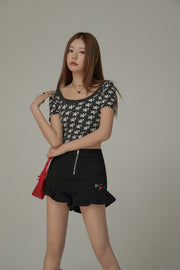 Chuu Lettering Star U-Neck Crop T-Shirt