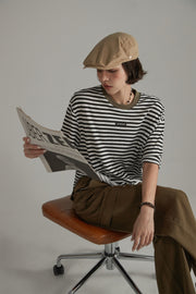 Striped Color Contrast Short Sleeved Basic T-Shirt