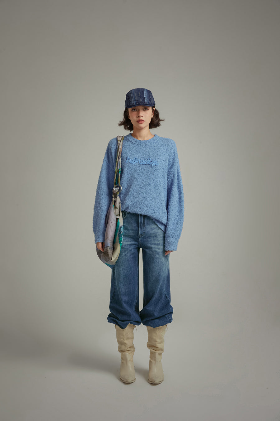 CHUU Roll Up Frayed Hem Wide Denim Jeans