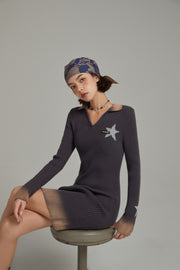 Open Collar Star Knit Dress