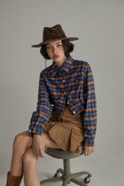 Side Slits Check Crop Shirt