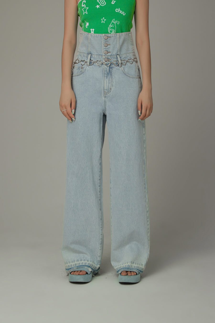 CHUU High Waisted Button Wide Denim Jeans