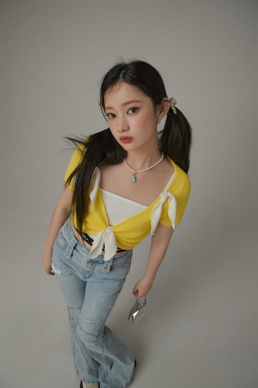 CHUU Ribbon Crop Knit Top