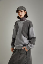 Stitched Patchwork Color Boxy Sweatshirt