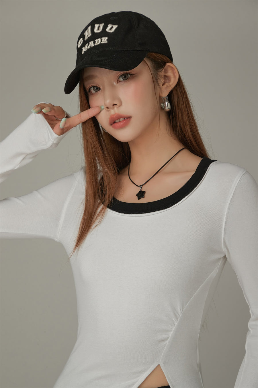 CHUU Slit Long Sleeve Simple T-Shirt