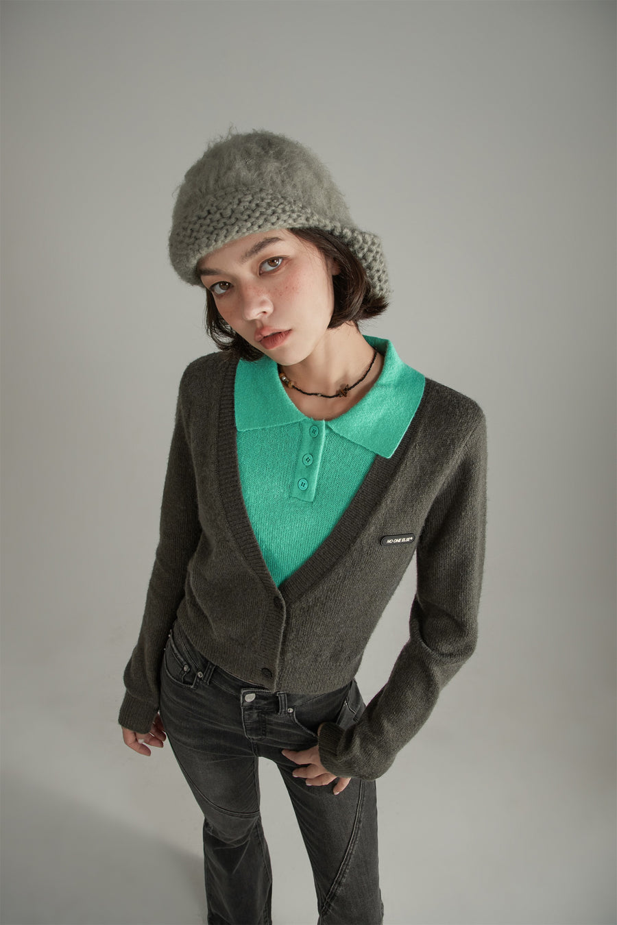 CHUU Color Combination Layered Knit Sweater